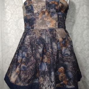 Modcloth Watercolor Leopard Floral Print Strapless A-Line Dress Y2k Whimsygoth